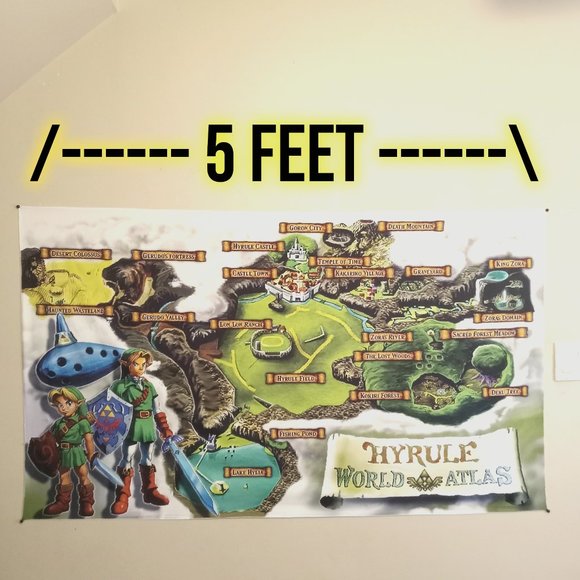 3x5 foot Zelda 64 Ocarina of Time map banner Link Nintendo 64 tapestry flag OoT - Picture 2 of 11